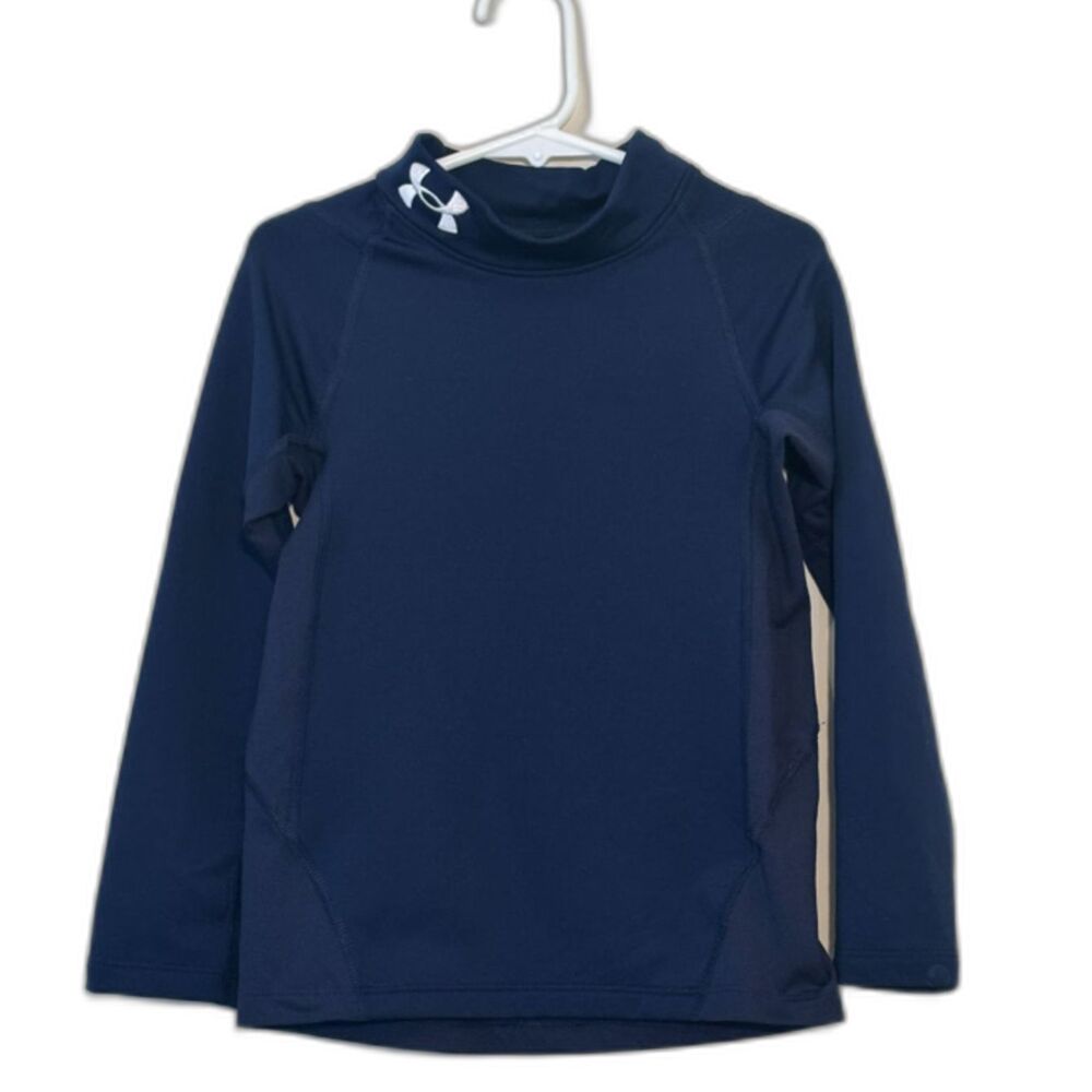 Under Armour Boys ColdGear Fitted Mock Neck Base Layer Navy Long Sleeve YXS